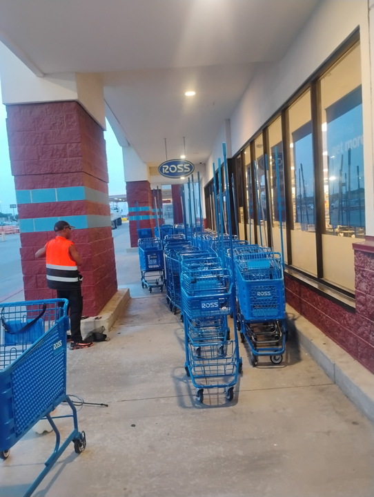 Row of shopping carts lined up for a cleaning job